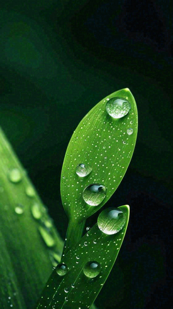 夏天绿植叶子露珠萌芽清新，雨水白露谷雨摄影图