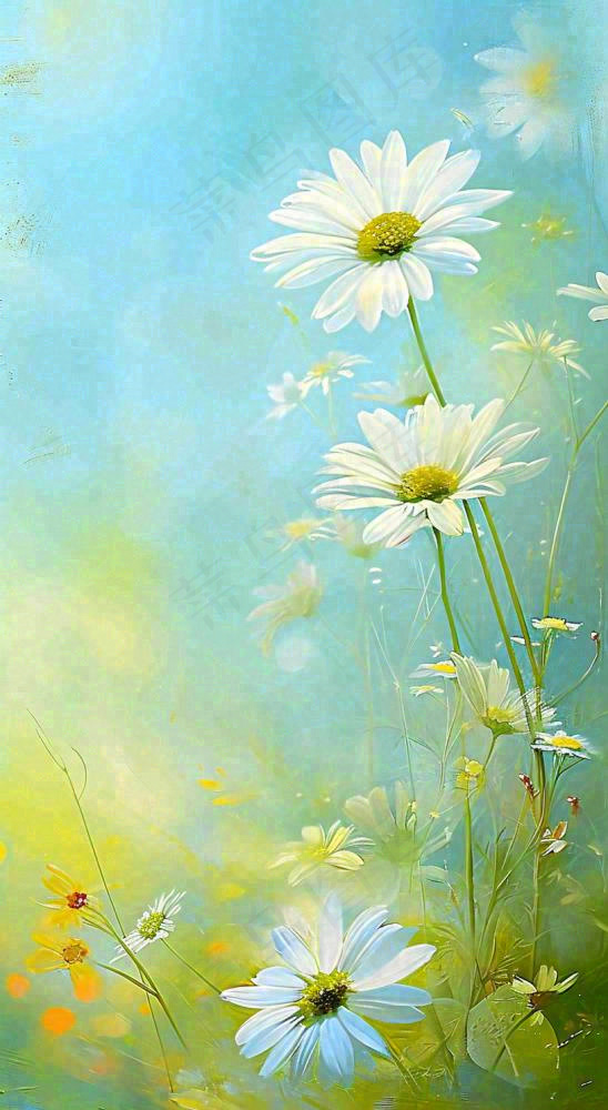 春天清新白色花朵温馨，蓝色朦胧，立春惊蛰春分摄影图