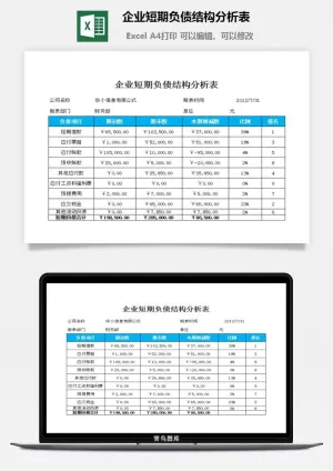 企业短期负债结构分析表excel模板预览图