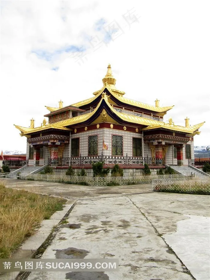 中国西藏佛教文化建筑寺院木雅金塔大雄宝殿外观图片素材