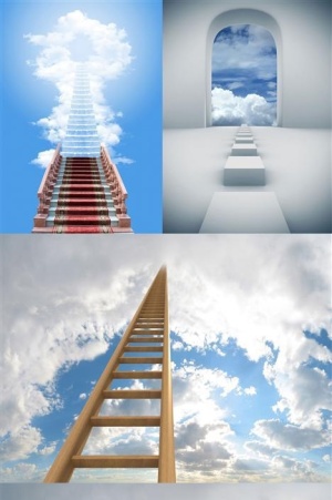 蓝天白云天梯背景墙高清风景图片