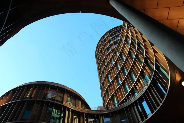 架构, 低角度拍摄 蓝色 天空 观点 网站 现代 建筑艺术 正面 玻璃