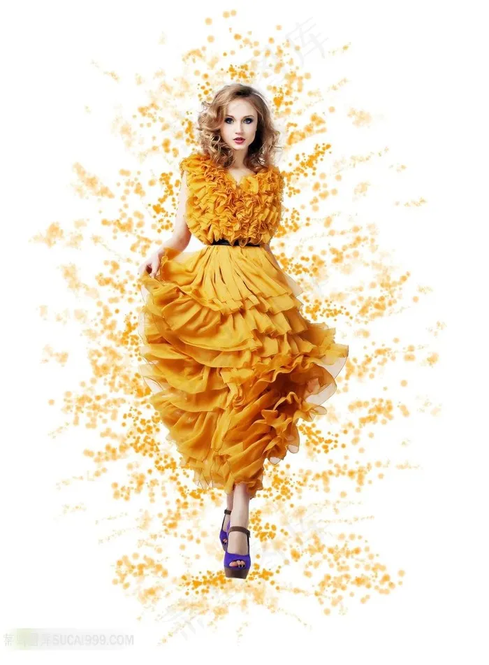 黄色连衣裙时尚美女图片