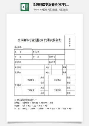 全国翻译专业资格(水平)考试报名表excel模板预览图