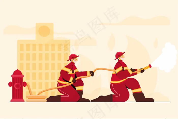 暖色 消防员 消防人物 画面