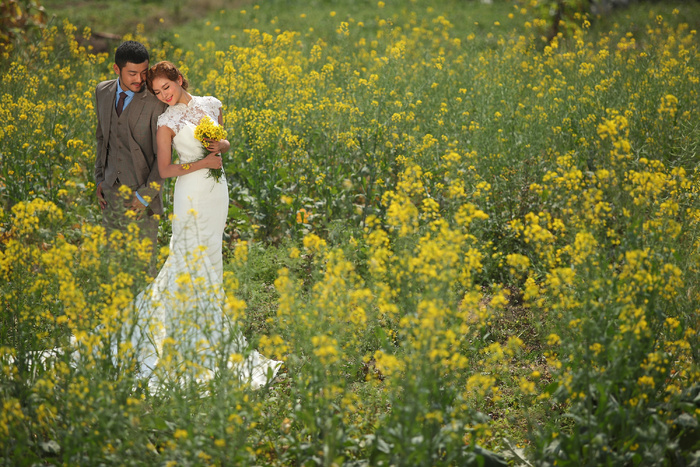 油菜油菜花黄花菜花乡村农村乡村风情花语婚纱照