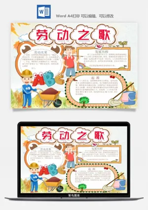 劳动节五一工人手抄报电子小报黑板报展板报海报WORD素材模板设计预览图