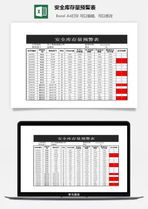 安全库存量预警表excel模板预览图