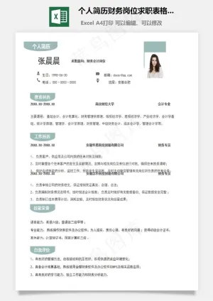 个人简历财务岗位求职表格简历预览图