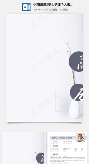 小清新简约护士护理个人求职简历套装预览图