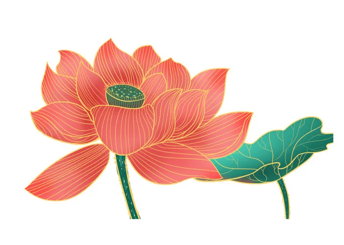 国潮中国风手绘荷花莲花荷叶莲藕植物花卉装饰插画psd设计素材psd模版