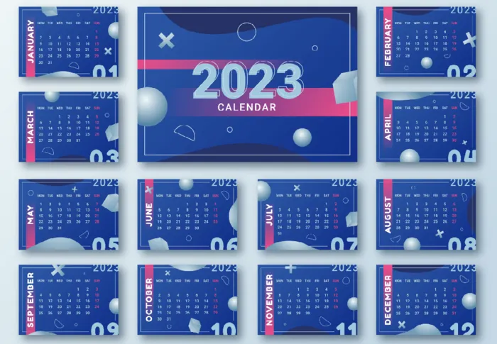 2023日历新年台历模板新年日历兔年日历蓝色调