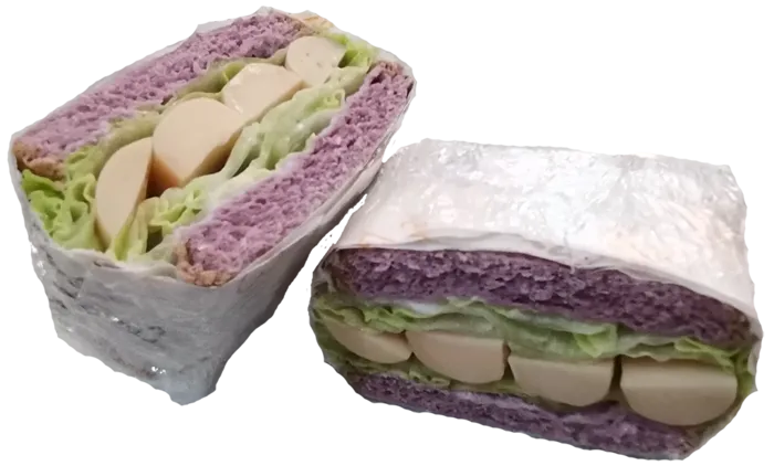 新鲜结球三明治紫薯汉堡面包包生菜免抠实物实拍摄影元素素材