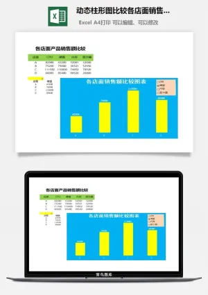 动态柱形图比较各店面销售量excel模板预览图