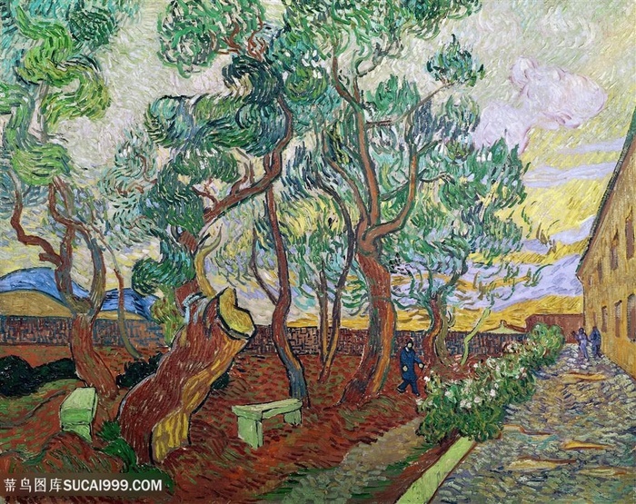 梵高街道树林风景抽象油画图片
