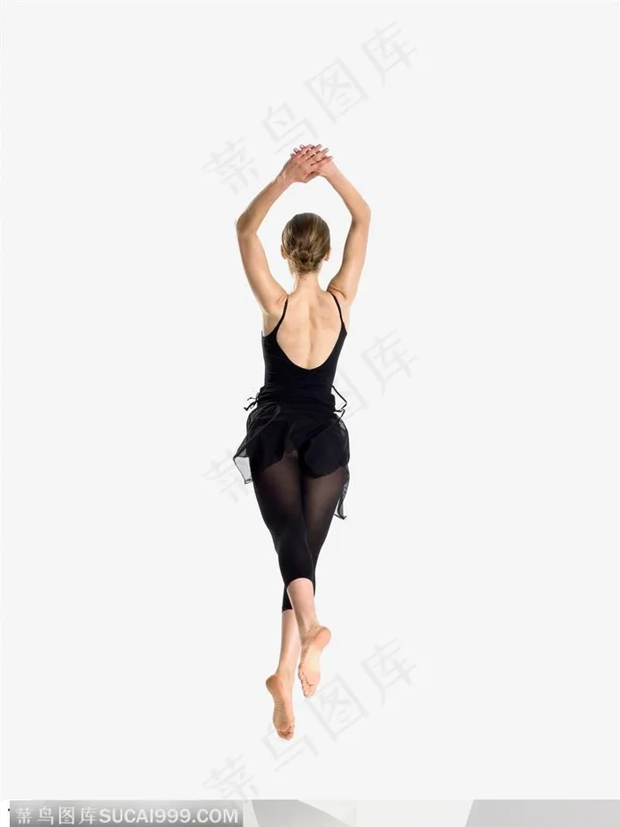 舞蹈肢体动作-绷直脚尖举起双手跳跃的外国女人背影