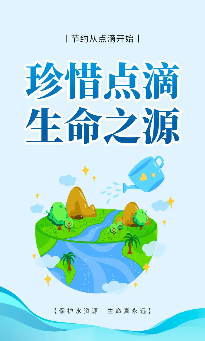 蓝色简约大气节约用水宣传海报节约用水标语套图