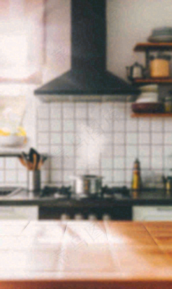 现代简约厨房朦胧摄影厨具家具摄影图