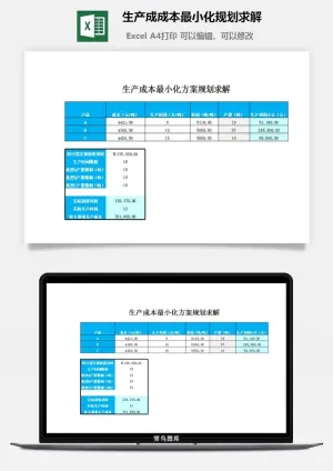 生产成成本最小化规划求解excel模板预览图