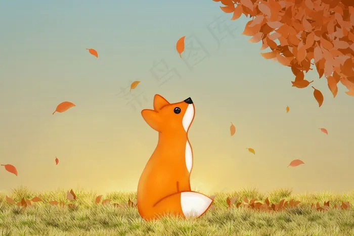 红狐狸的秋天插画图片