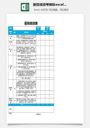58医院绩效考核标excel表格模板表格预览图