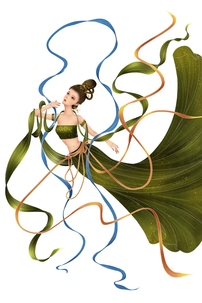 手绘国潮中国风古代敦煌神话飞天仙女美女古装人物插画psd素材psd模版