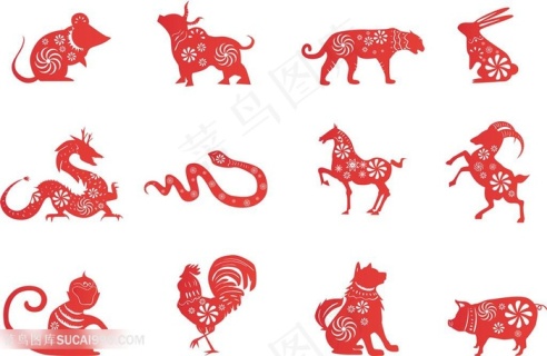 传统剪纸十二生肖图片epsai矢量模版下载