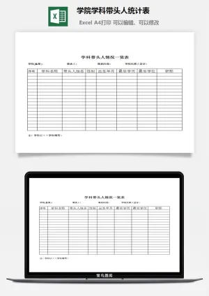 学院学科带头人统计表excel模板预览图