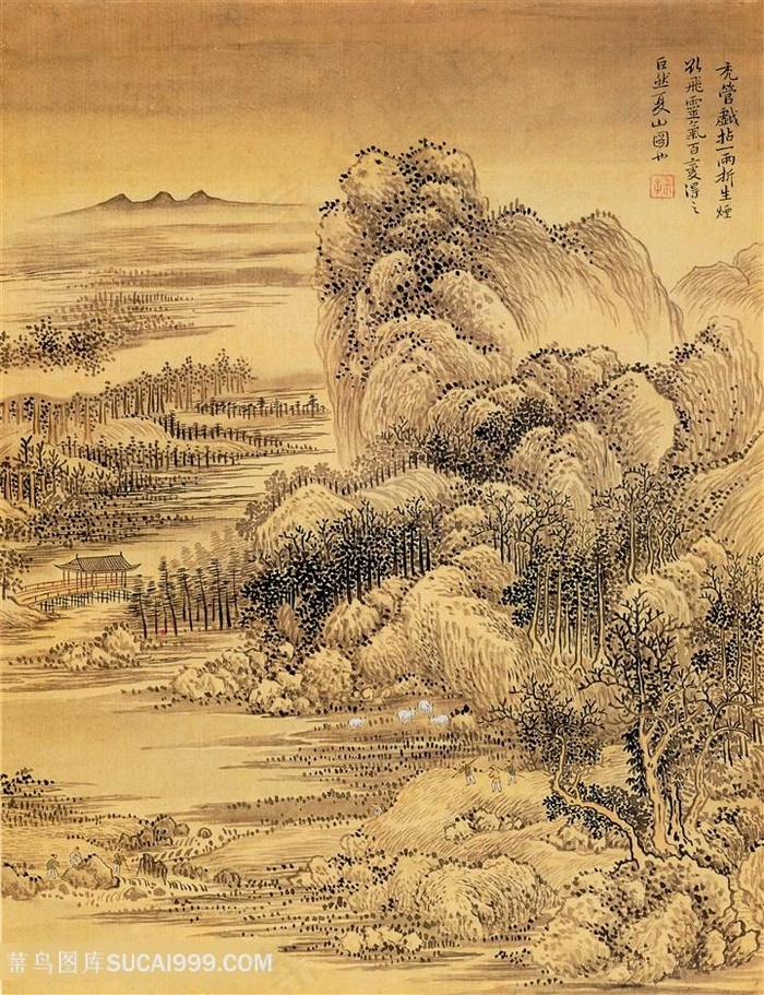 清代恽寿平仿巨然夏山图国画图片 菜鸟图库