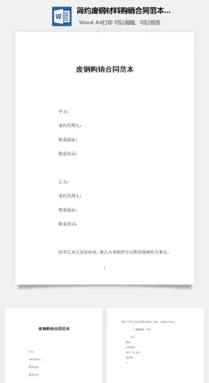 简约废钢材料购销合同范本Word模板预览图