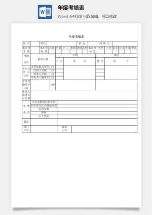 年度考绩表word模板预览图