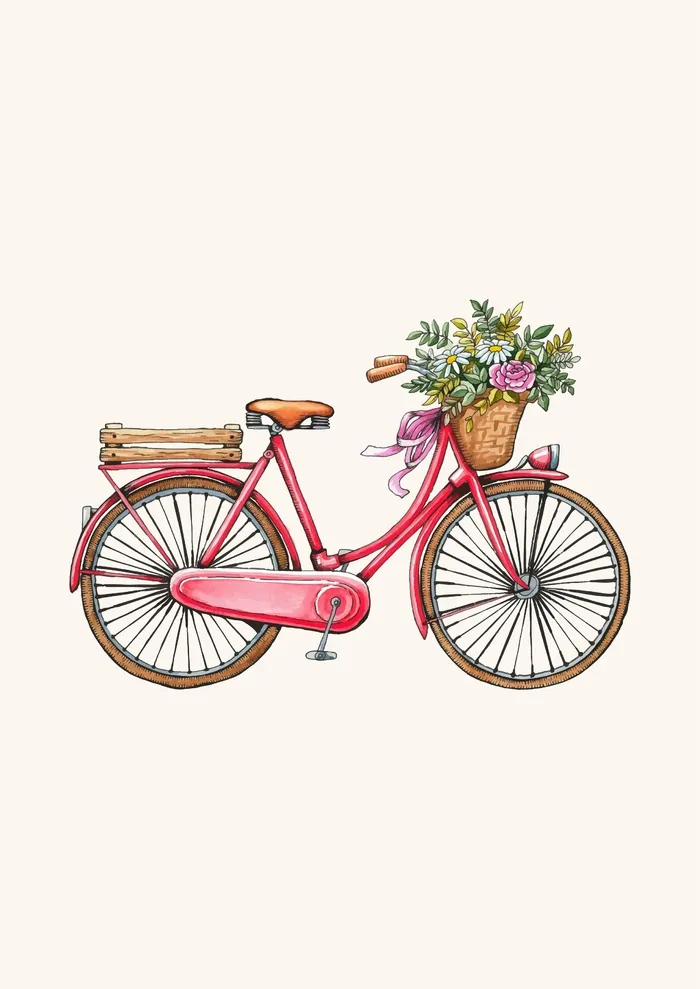 夏季色调复古自行车美丽小花篮