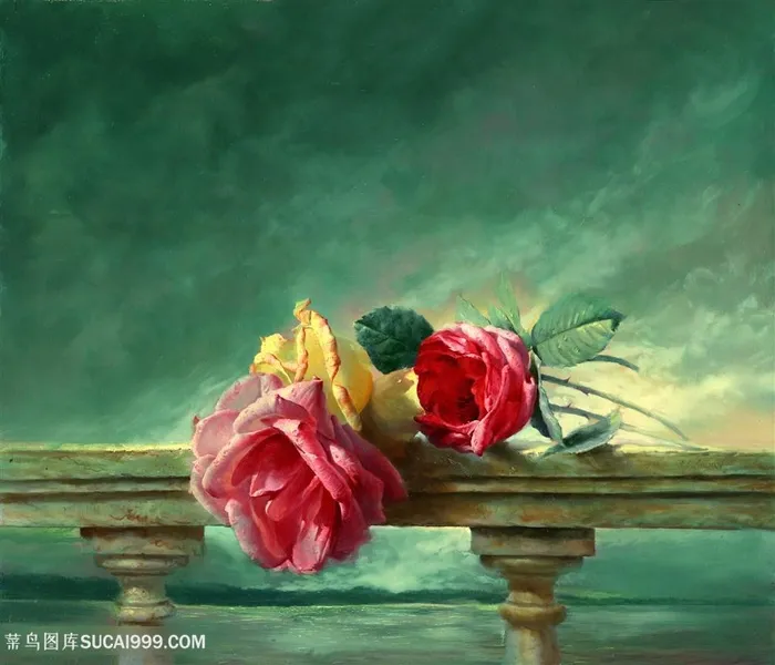 玫瑰花朵油画图片