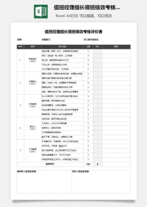 56值班经理组长领班绩效考核评价表预览图