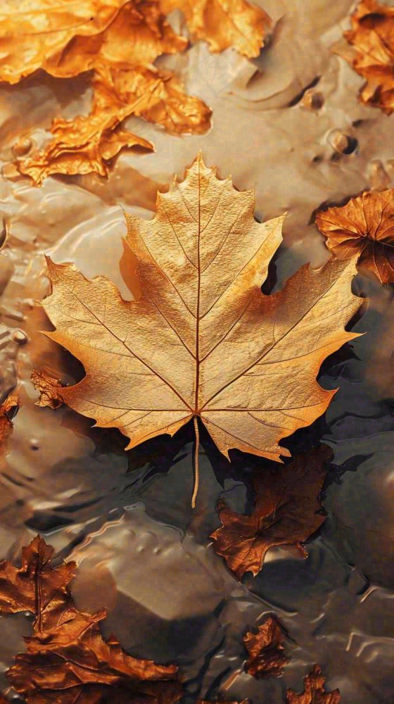 秋天黄色秋叶落叶雨天特写故事感，秋分立秋摄影图