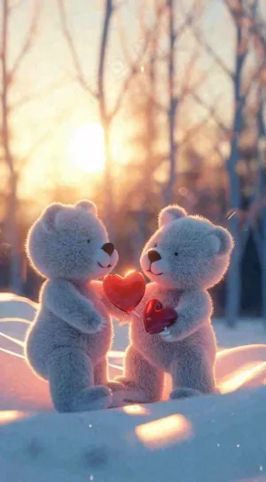冬天雪地可爱小熊爱情情侣温馨，情人节520爱心摄影图