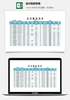 应付账款管理excel模板预览图