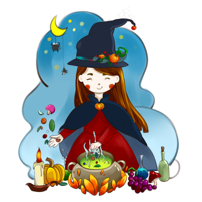 本素材作品名称为卡通万圣节手绘人物可爱小女孩,素材编号是2443091