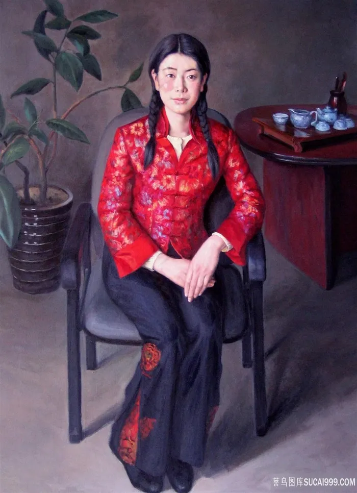 坐在椅子上的办公室女人油画装饰画油画图片