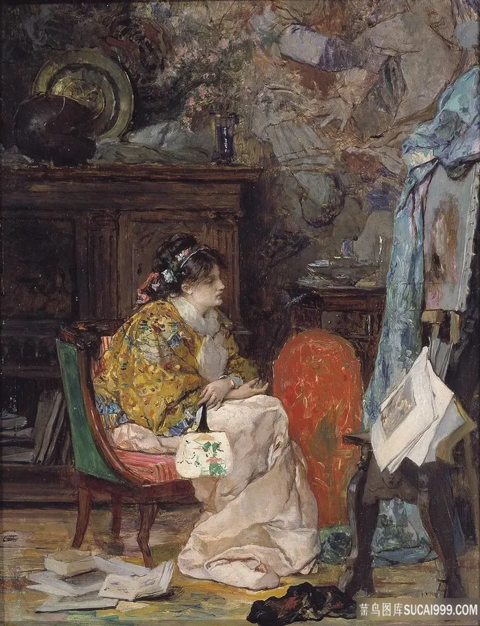 室内坐在椅子上的女人油画风景画油画图片