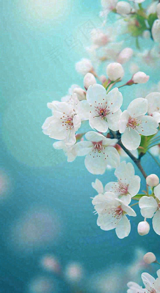 春天浪漫白色樱花花朵，立春春分摄影图