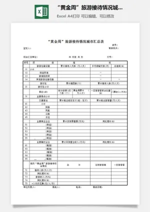 “黄金周”旅游接待情况城市汇总表excel模板预览图