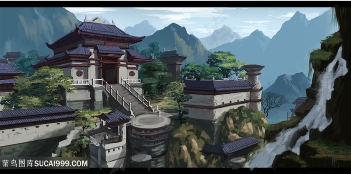 道观手绘中国风cg原画绘画图片