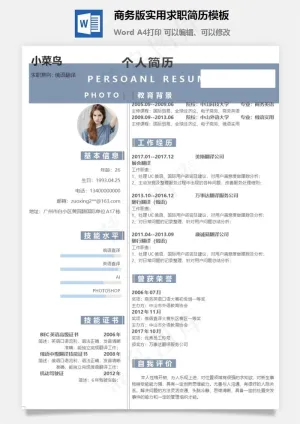 商务版实用求职简历模板预览图