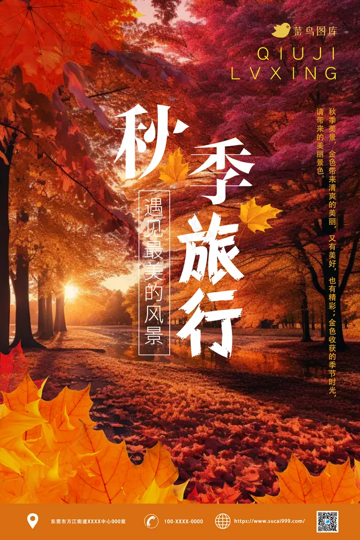 红色枫叶秋天，秋季，立秋，秋分海报
