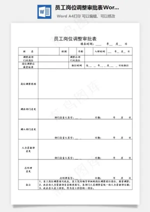 员工岗位调整审批表Word文档预览图