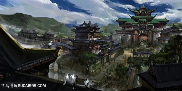 中国风CG古建筑城市原画绘画图片