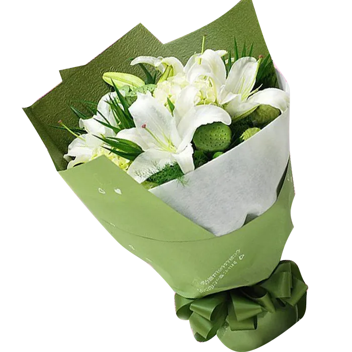 免抠百合，白色，绿色包装，花束