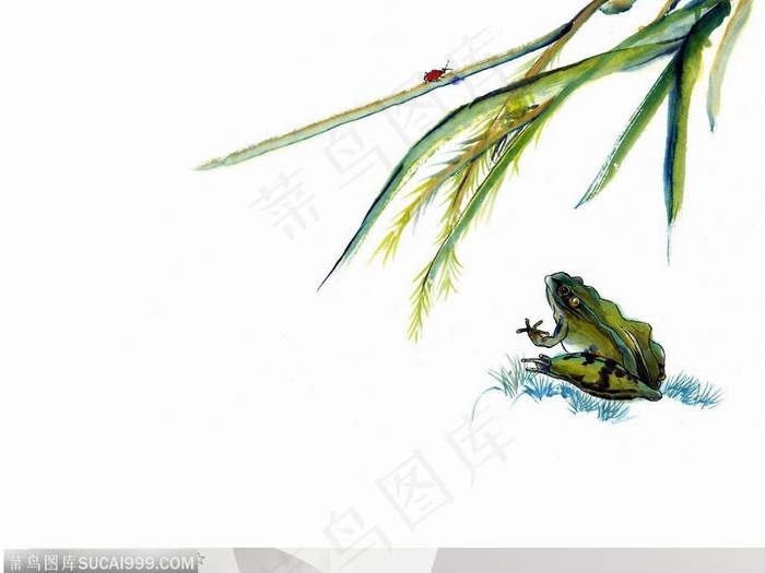 昆虫水墨画 青蛙麦穗 菜鸟图库
