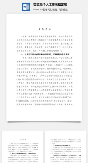药监局个人工作总结定稿word模板预览图